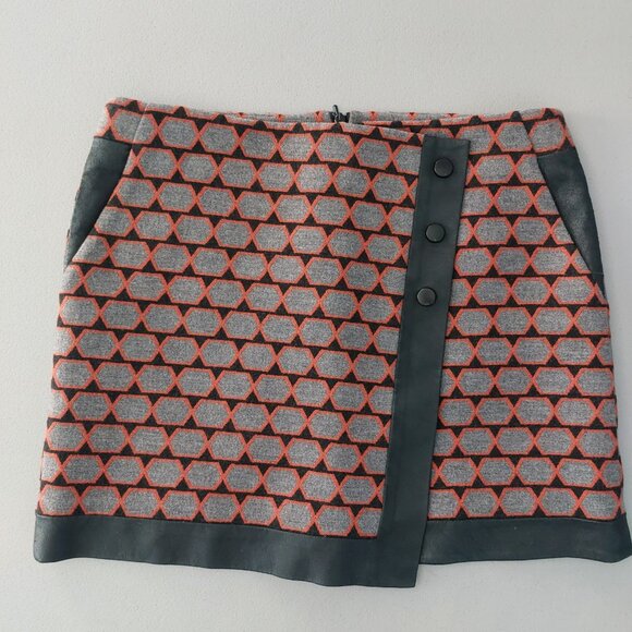 Karen Millen Skirt Wool Blend Geometric Wrap Sz 6 Mod Retro Tweed Mini Like New - Picture 11 of 13